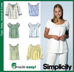 8741 SIMPLICITY 6 PULLOVER EASY LOOSE PEASANT TOPS SLEEVES OR NOT PATTERN UNCUT, 18-22